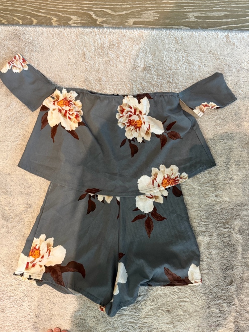 Missguided Gray Floral Off-Shoulder Romper